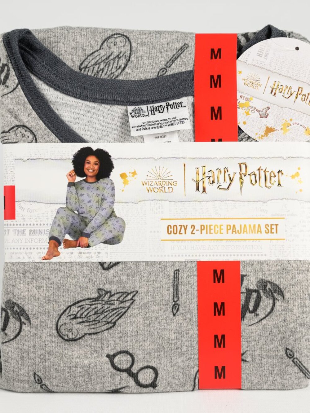 Harry Potter Wizarding World Pajama Set Women M Gray Hedwig Hogwarts NWT 2 Piece